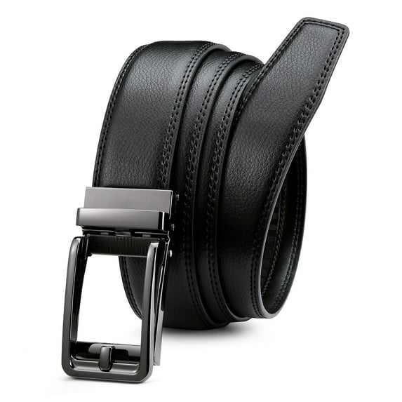 YOETEY Mens Belt Ratchet Leather Belt - Dress Belt with Sliding Buckle Comfort Click 1 3/8"(35mm)
