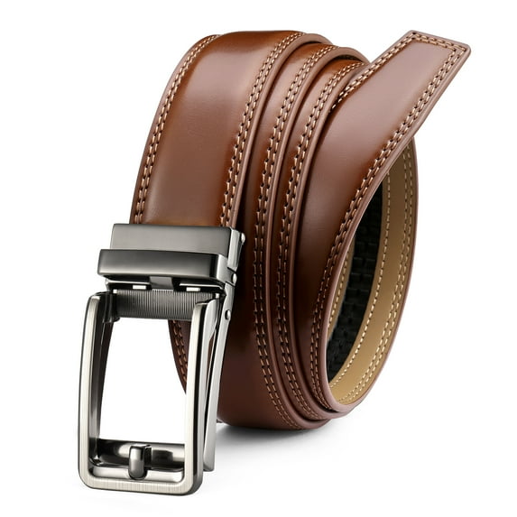 YOETEY Mens Belt Ratchet Leather Belt - Dress Belt with Sliding Buckle Comfort Click 1 3/8"(35mm)