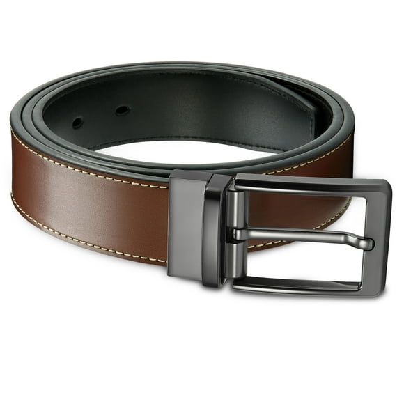 YOETEY Mens Reversible Leather Belt, Two in One Classic Style for Formal and Casual, 1 3/8"(35mm)
