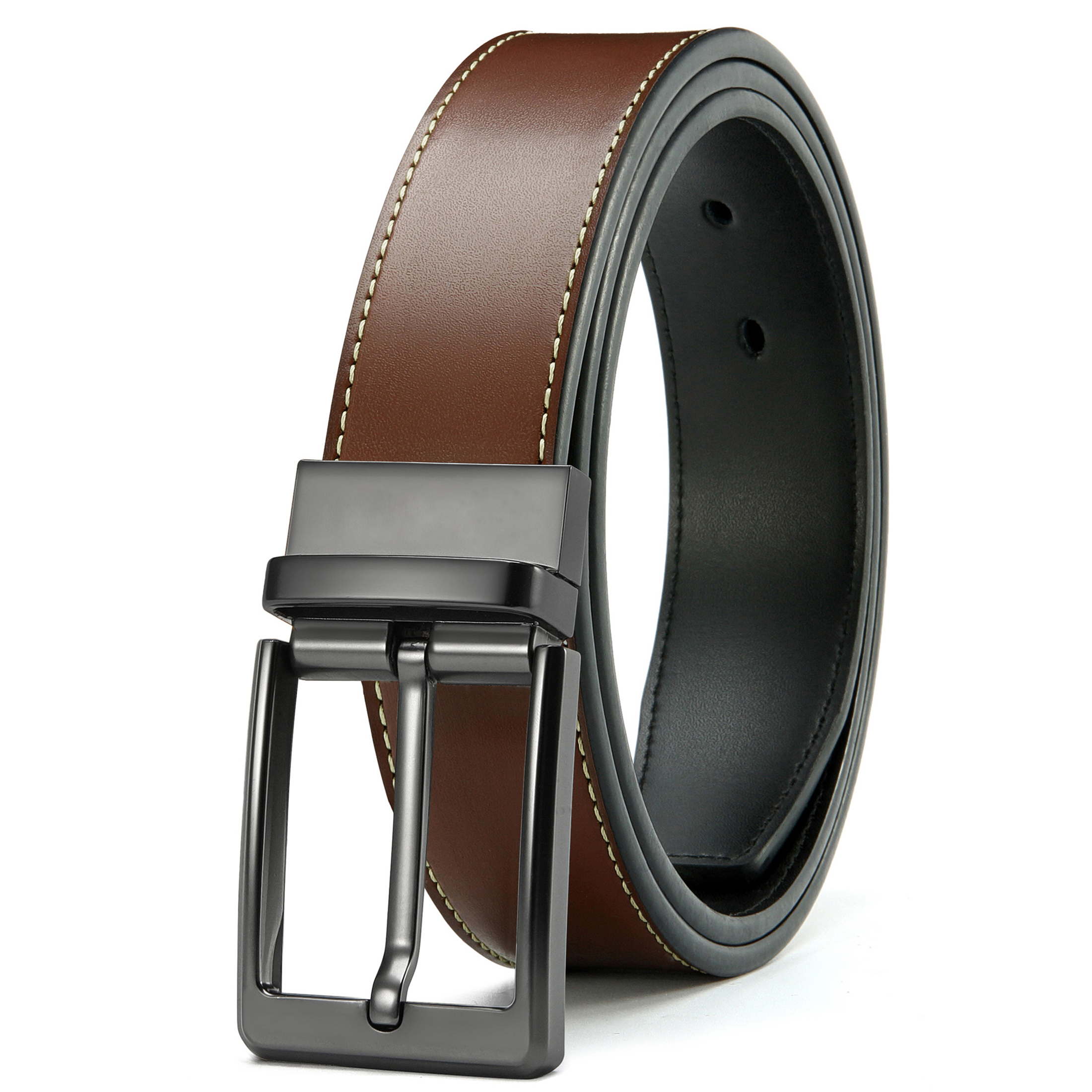 YOETEY Mens Reversible Leather Belt, Two in One Classic Style for ...