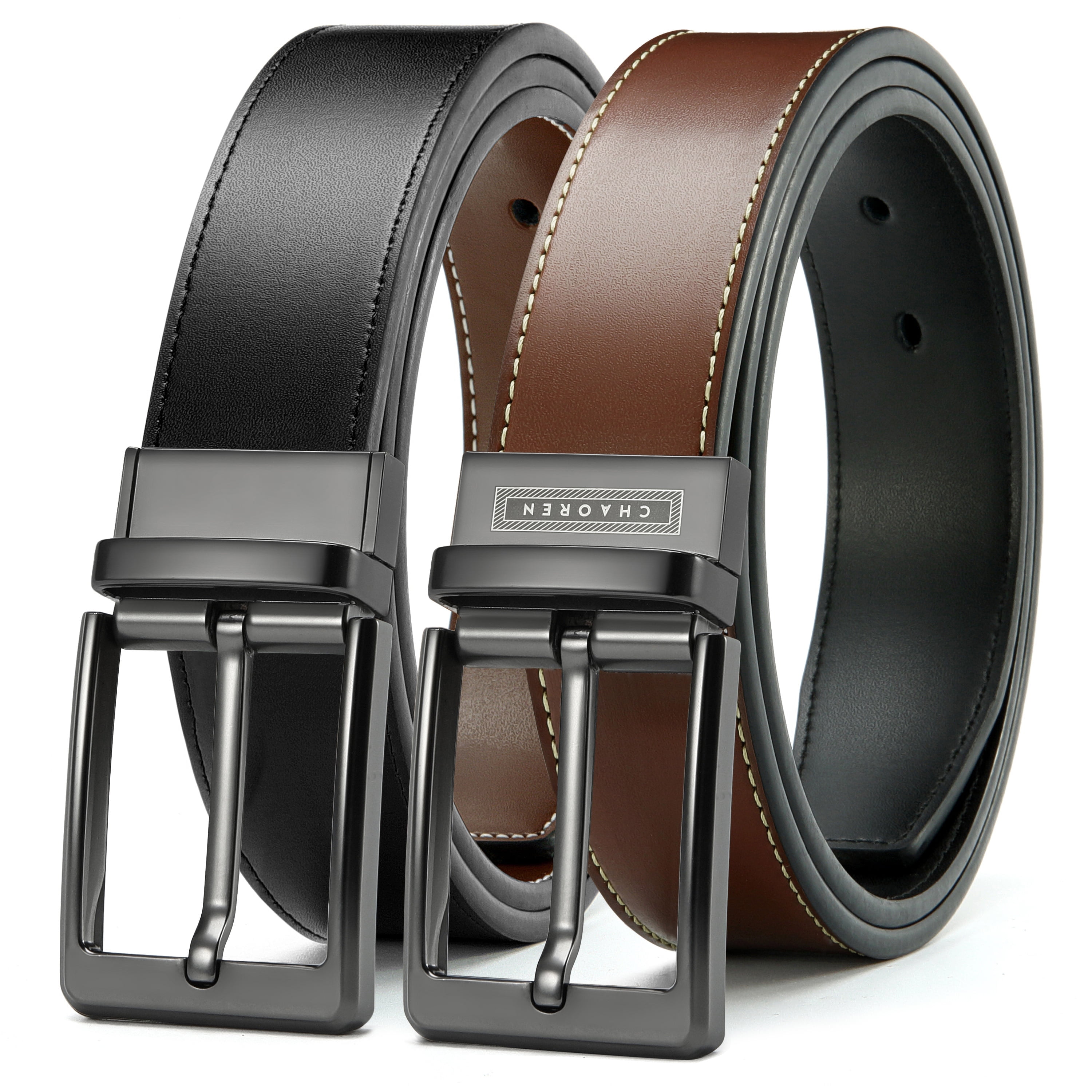 YOETEY Mens Reversible Leather Belt, Two in One Classic Style for Formal and Casual, 1 3/8"(35mm