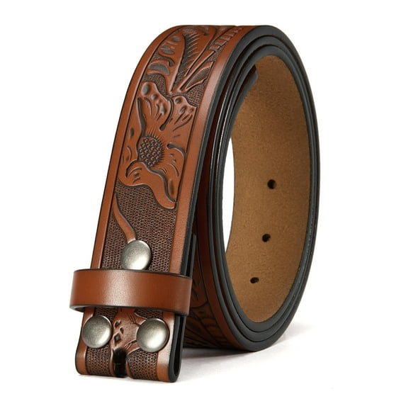 YOETEY Mens Western Genuine Leather Belt Without Buckle - Cowboy Belt for Casual Jeans