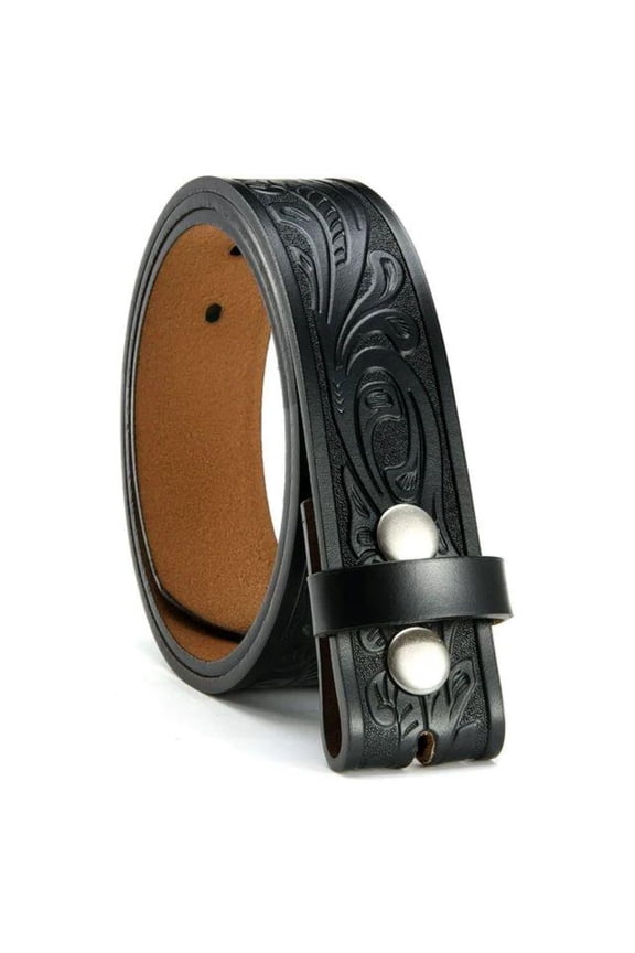 Mens Western Genuine Leather Belt Without Buckle - Cowboy Belt for Casual Jeans