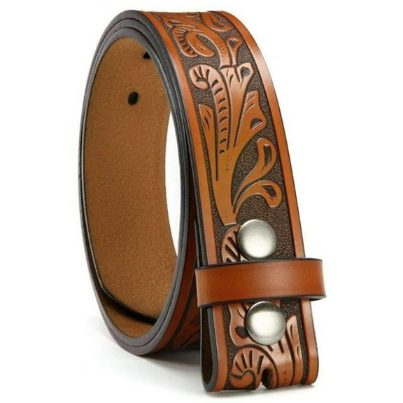 YOETEY Mens Western Genuine Leather Belt Without Buckle - Cowboy Belt for Casual Jeans