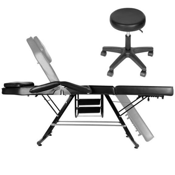 Black Adjustable Tattoo Chair, 70.8" L X 24.4" W X 24.4" H Facial Chair Massage, Esthetician Lash Bed with Removable Headrest and Armrests, Professional Beauty Spa Artist Salon Barber Equipment