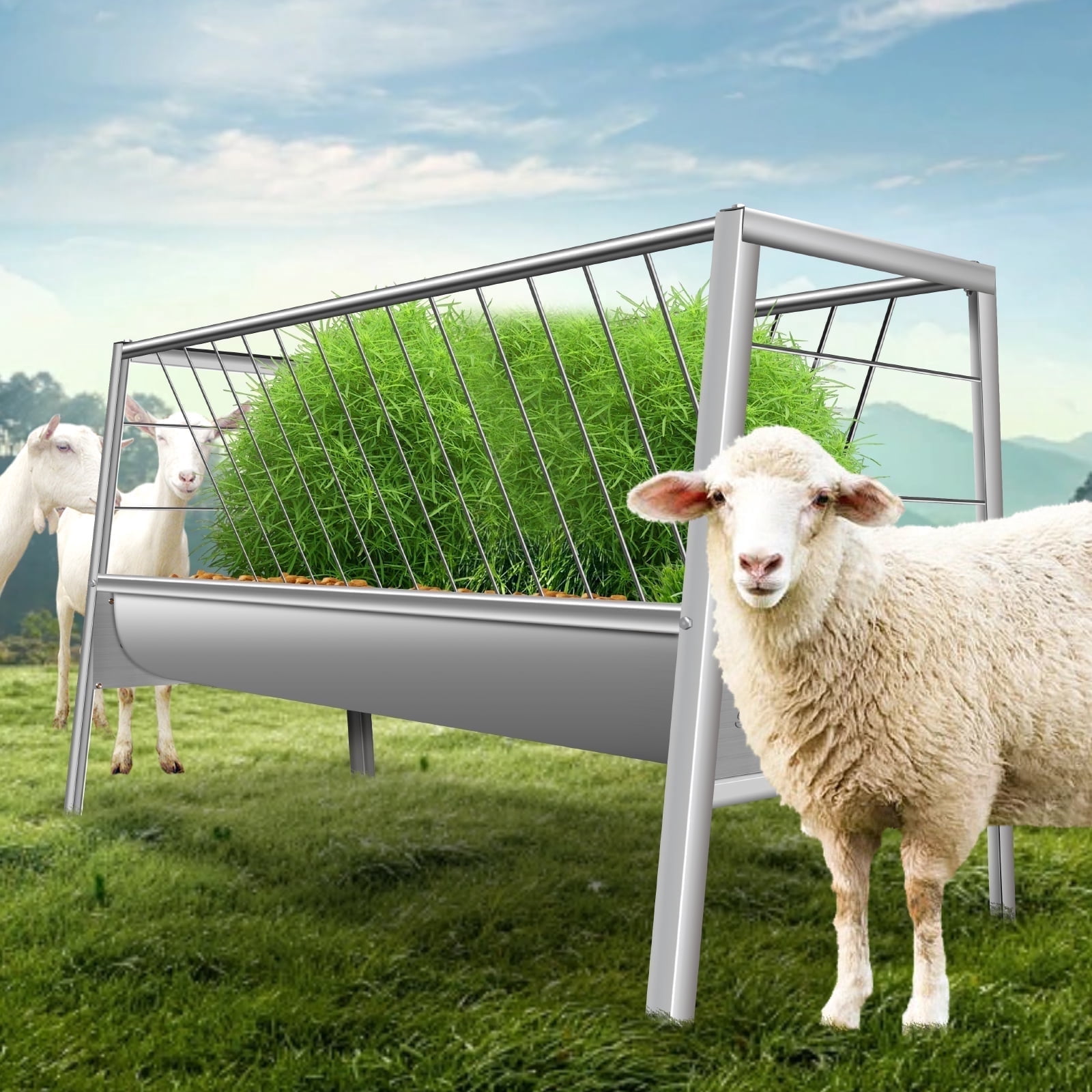 YOEXTO Livestock 2 in 1 Functional Goat Feeder, All Stainless Steel
