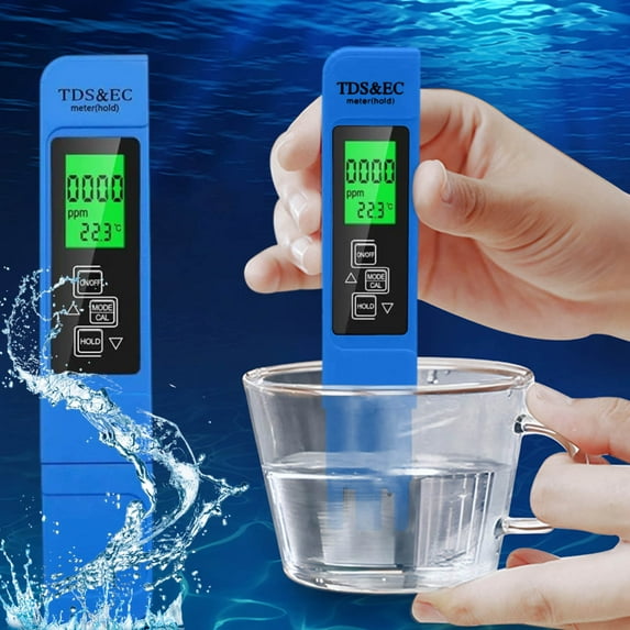 4 in 1 Meter Digital Water Tester, Temperature and EC Meter, 0-9990ppm, Ideal Water Test Meter With Leather Cover, for Drinking Water, Aquariums, Water Tester for Drinking Water, Blue