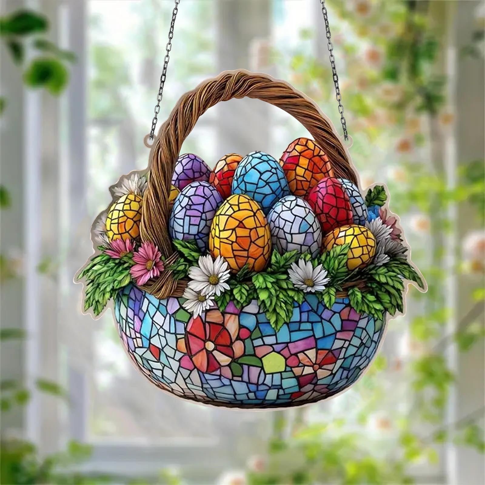 YOFOKO Easter Cross Egg Suncatcher, Stained Glass Style Window Hanging ...