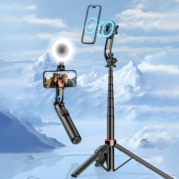 YOFOKO Magnetic Phone Mount Selfie Stick, 360° Rotatable Tripod for Vlogging, Adjustable Length with Anti-Shake Tech for Outdoor and Indoor Shooting