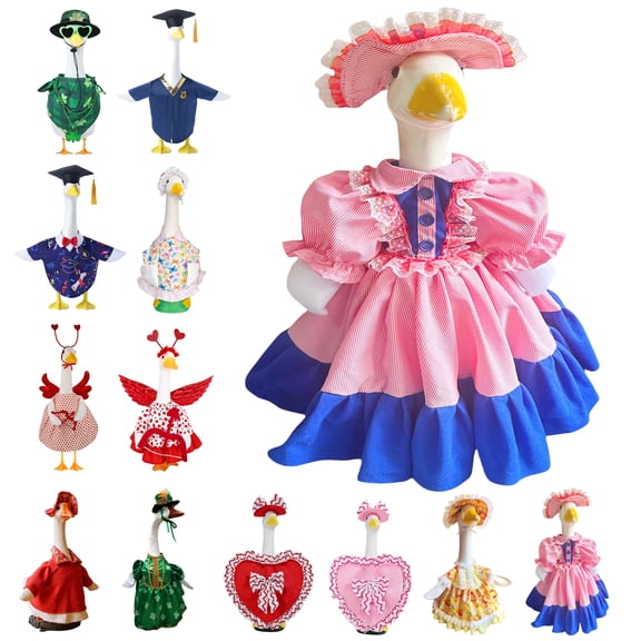 Spring Goose Outfit Lawn Porch Goose Clothes With Hat,Porch Goose Outfits Yard Goose Outfits,Plastic Goose Costume for 23" Cement Goose Easter Party Outdoor Patio Yard Lawn Art Decoration