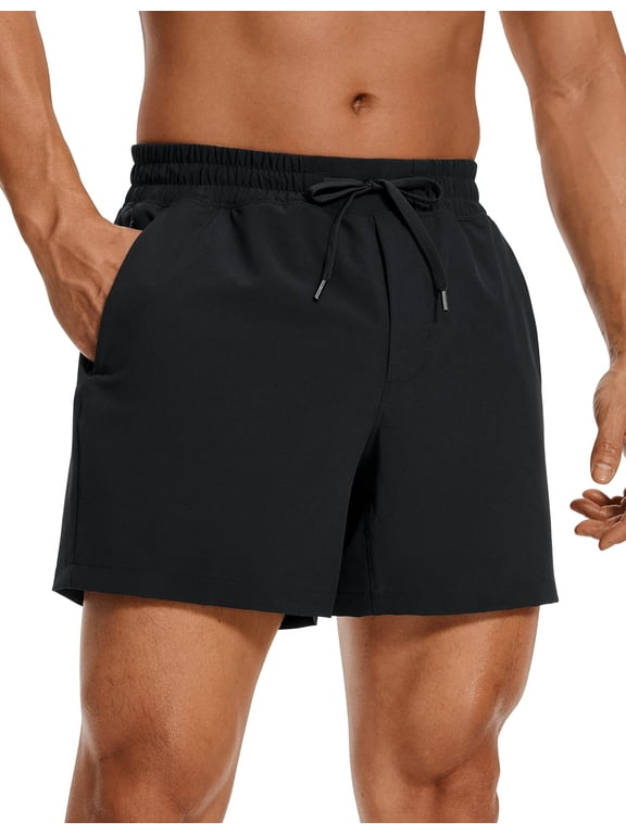 YOGA Men's Linerless Workout Shorts 5'' - Lightweight Quick Dry for Running Sports Athletic Gym with Pockets Black Large