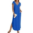 thumbnail image 1 of YOGAFOX Women's 2025 Summer Casual V Neck Split Beach Vacation Loose Maxi Dresses(RoyalBlue,M), 1 of 7