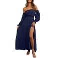 thumbnail image 1 of YOGAFOX Women's Boho Off Shoulder Long Sleeve Smocked Side Split Flowy A Line Maxi Dress S-XXL, 1 of 5