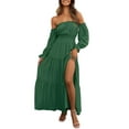 thumbnail image 1 of YOGAFOX Women's Boho Off Shoulder Long Sleeve Smocked Side Split Flowy A Line Maxi Dress S-XXL, 1 of 5