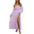 thumbnail image 1 of YOGAFOX Women's Boho Off Shoulder Long Sleeve Smocked Side Split Flowy A Line Maxi Dress S-XXL, 1 of 5