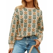 YOGAFOX Women's Cute Long Sleeve Sweater 2025 Fall Printed Oversized Knit Pullover Tops Trendy Clothes S-XL