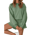 thumbnail image 1 of YOGAFOX Women's Fall Batwing Sleeve Top and Shorts 2 Piece Outfits Sweatsuit Green L, 1 of 5
