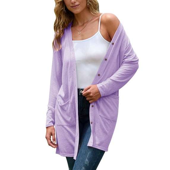 YOGAFOX Women's Fall Lightweight Open Front Cardigan Long Sleeve Button Down Loose Outwear with Pockets S-XXL
