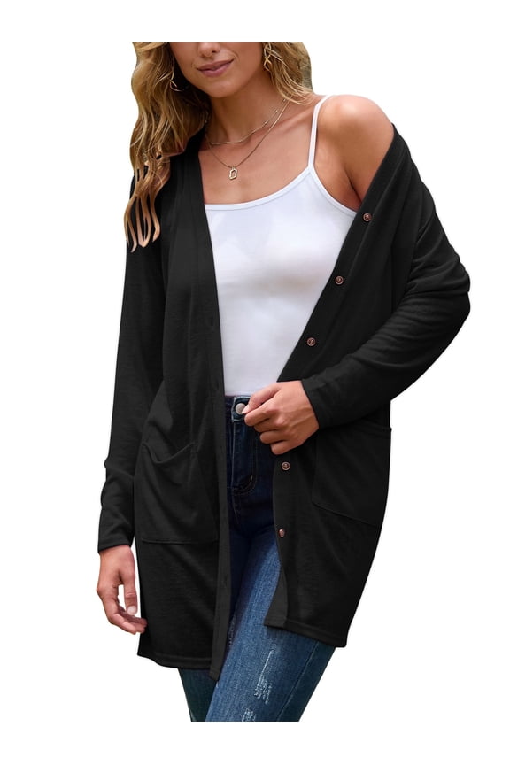Women's Fall Lightweight Open Front Cardigan Long Sleeve Button Down Loose Outwear with Pockets S-XXL