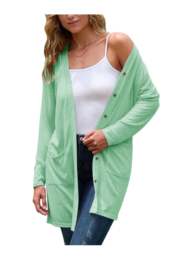 Women's Fall Lightweight Open Front Cardigan Long Sleeve Button Down Loose Outwear with Pockets S-XXL