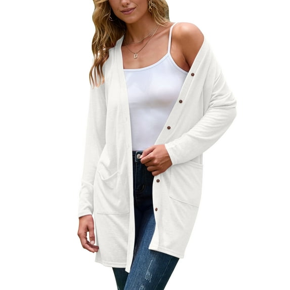 YOGAFOX Women's Fall Lightweight Open Front Cardigan Long Sleeve Button Down Loose Outwear with Pockets S-XXL