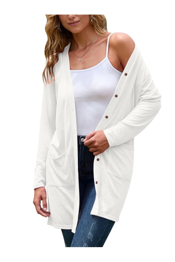 Women's Fall Lightweight Open Front Cardigan Long Sleeve Button Down Loose Outwear with Pockets S-XXL
