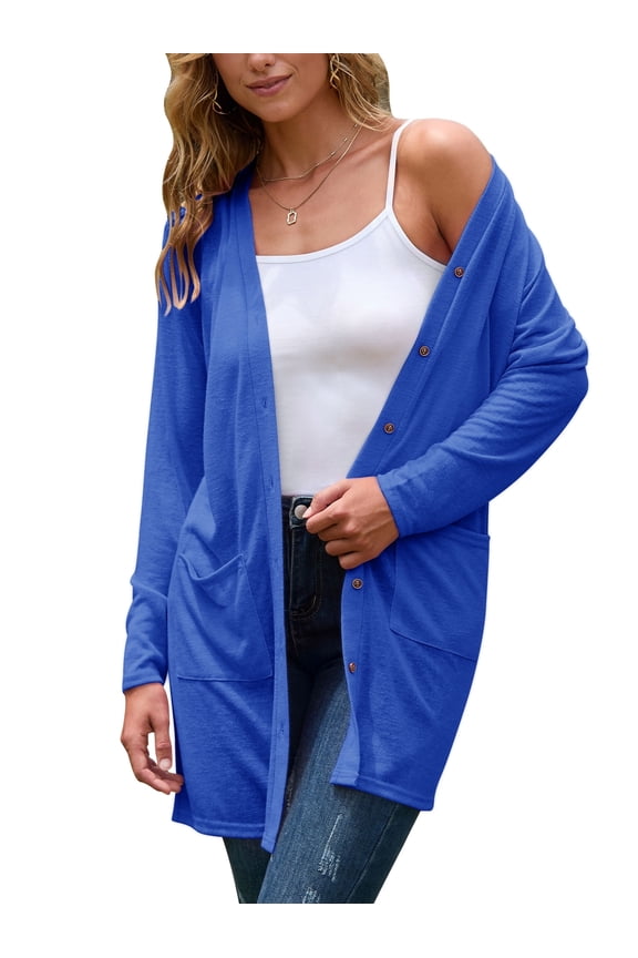 Women's Fall Lightweight Open Front Cardigan Long Sleeve Button Down Loose Outwear with Pockets S-XXL