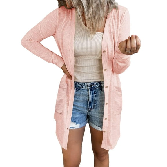 YOGAFOX Women's Fall Lightweight Open Front Cardigan Long Sleeve Button Down Loose Outwear with Pockets S-XXL