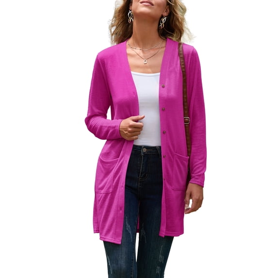 YOGAFOX Women's Fall Lightweight Open Front Cardigan Long Sleeve Button Down Loose Outwear with Pockets S-XXL