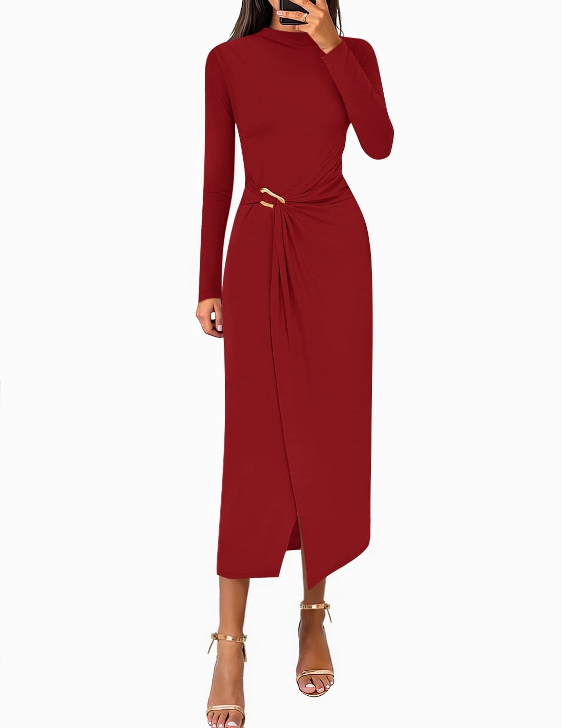 chinese dress ladies Alexa Long Sleeve Midi Dress-Blue, Decorative Blossom
