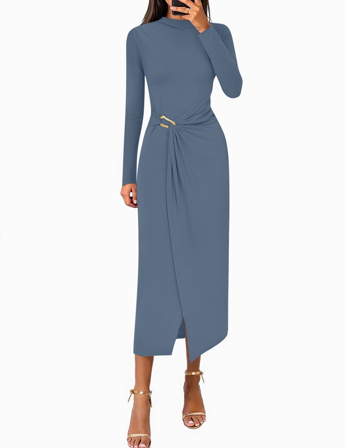 YOGAFOX Women's Fall Mock Neck Midi Bodycon Long Sleeve Elegant Dresses  S-XL - Walmart.com