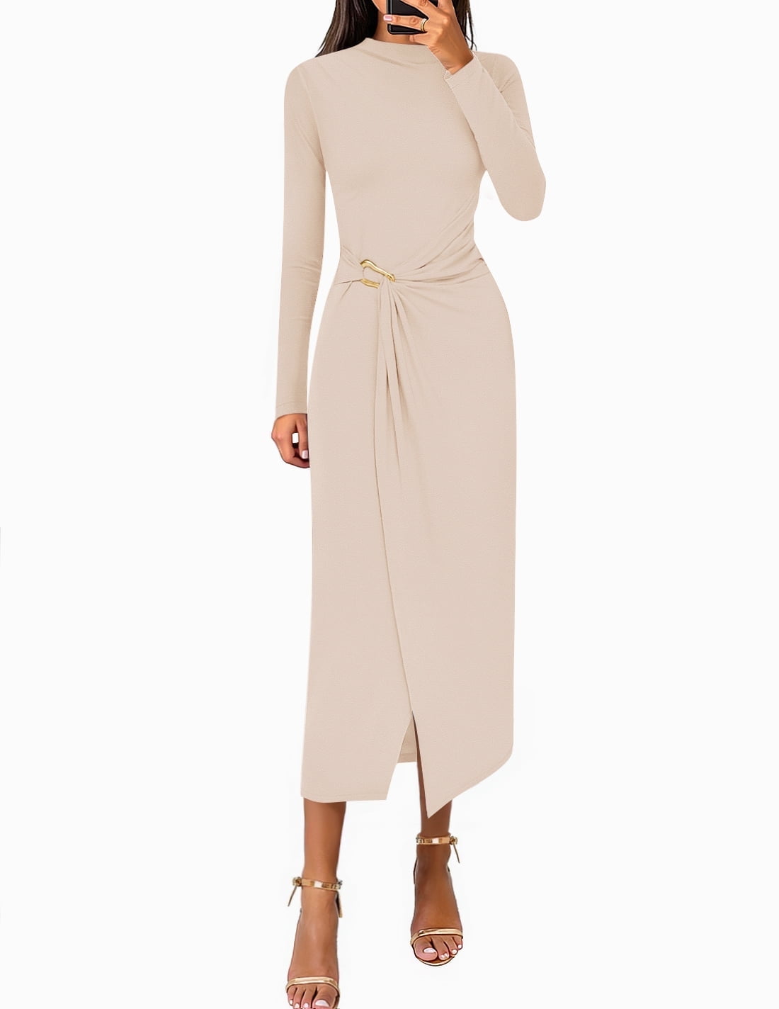 long sleeve mock neck midi dress H&M Olive Green Long Sleeve Mock Neck Midi Dress