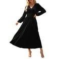 thumbnail image 1 of YOGAFOX Women's Fall V Neck Velvet Long Sleeve Casual Party Midi Dress Black M, 1 of 5