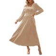 thumbnail image 1 of YOGAFOX Women's Fall V Neck Velvet Long Sleeve Casual Party Midi Dress Champagne XL, 1 of 5