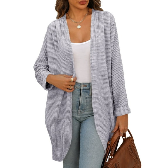 YOGAFOX Women's Fall Waffle Sweater Cardigan Batwing Long Sleeve Loose Open Front Knit Coat S-XXL