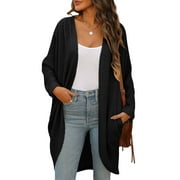 YOGAFOX Women's Fall Waffle Sweater Cardigan Batwing Long Sleeve Loose Open Front Knit Coat S-XXL