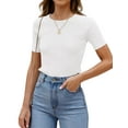 thumbnail image 1 of YOGAFOX Women's Short Sleeve Crewneck Summer Tee Shirt Ribbed Knit Slim Basic Solid Tops(White-S), 1 of 5