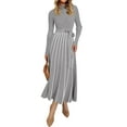 thumbnail image 1 of YOGAFOX Womens Fall Turtleneck Tie Waist Long Sleeve Ribbed Knit Midi Dress Grey S, 1 of 5