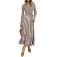 thumbnail image 1 of YOGAFOX Womens Fall Turtleneck Tie Waist Long Sleeve Ribbed Knit Midi Dress Khaki L, 1 of 5