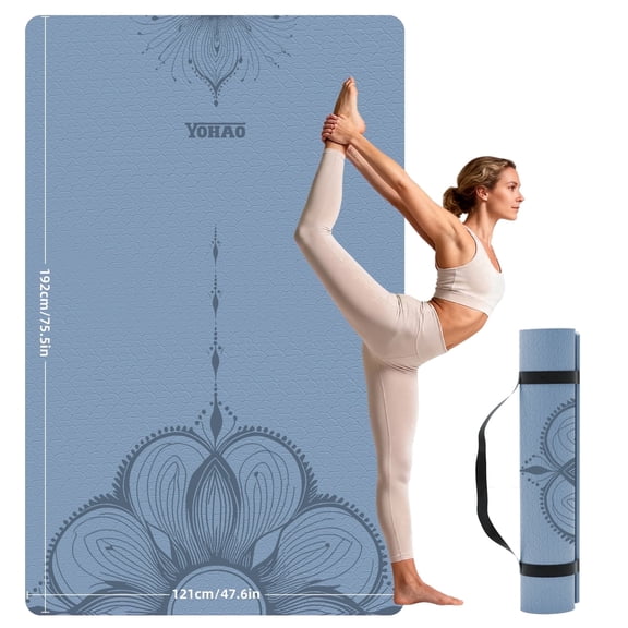 YOHAO Large Yoga Mat,Extra Wide 47.6"×75.6",10mm Thickness,Non-Slip Exercise Mat,Ideal for Home Workout or Pilates(Blue Gray)