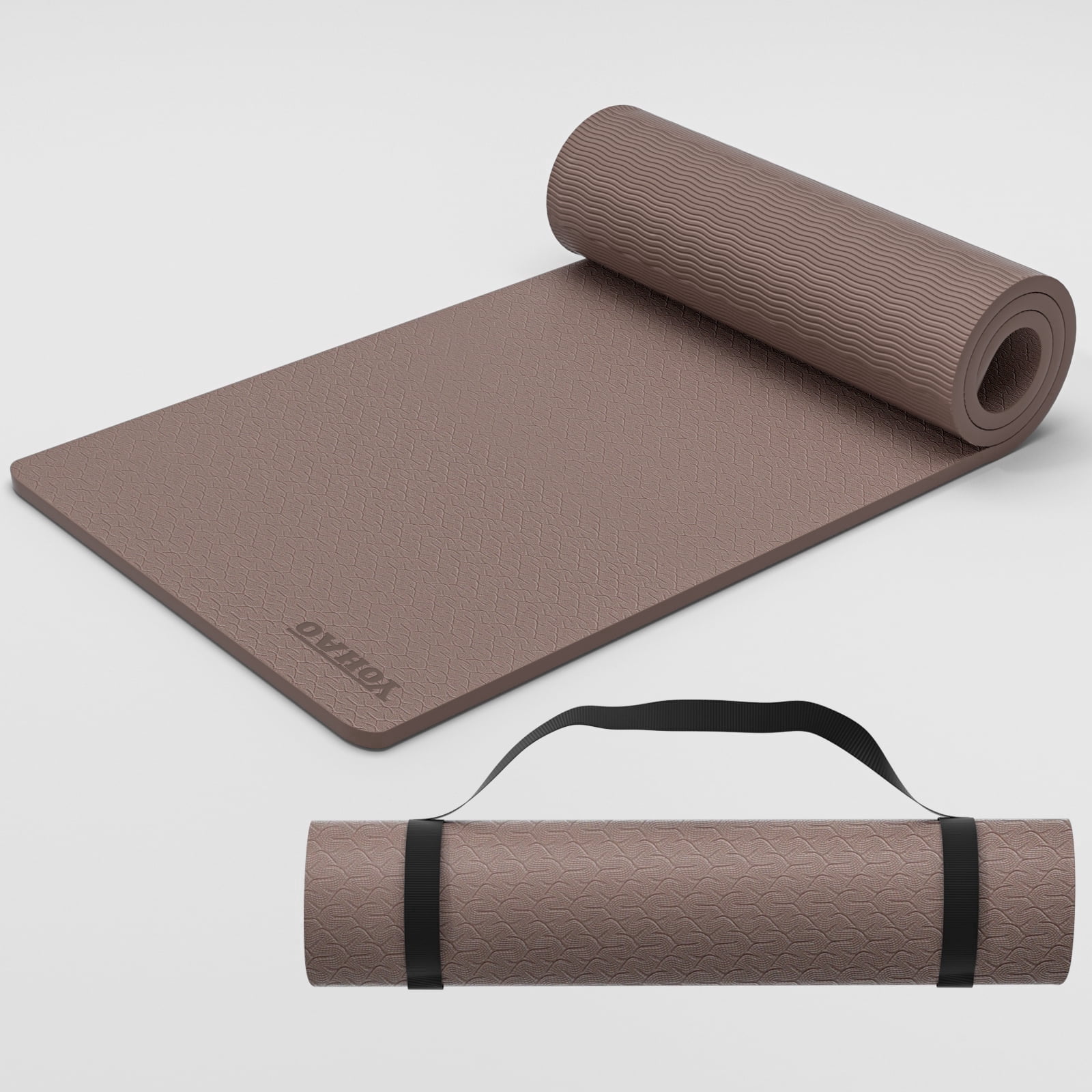 YOHAO Yoga Mat 10mm Thick,72"×26",Non-Slip Eco TPE,Strap included for Travel,Pilates and Fitness Workout(Dark Blown)