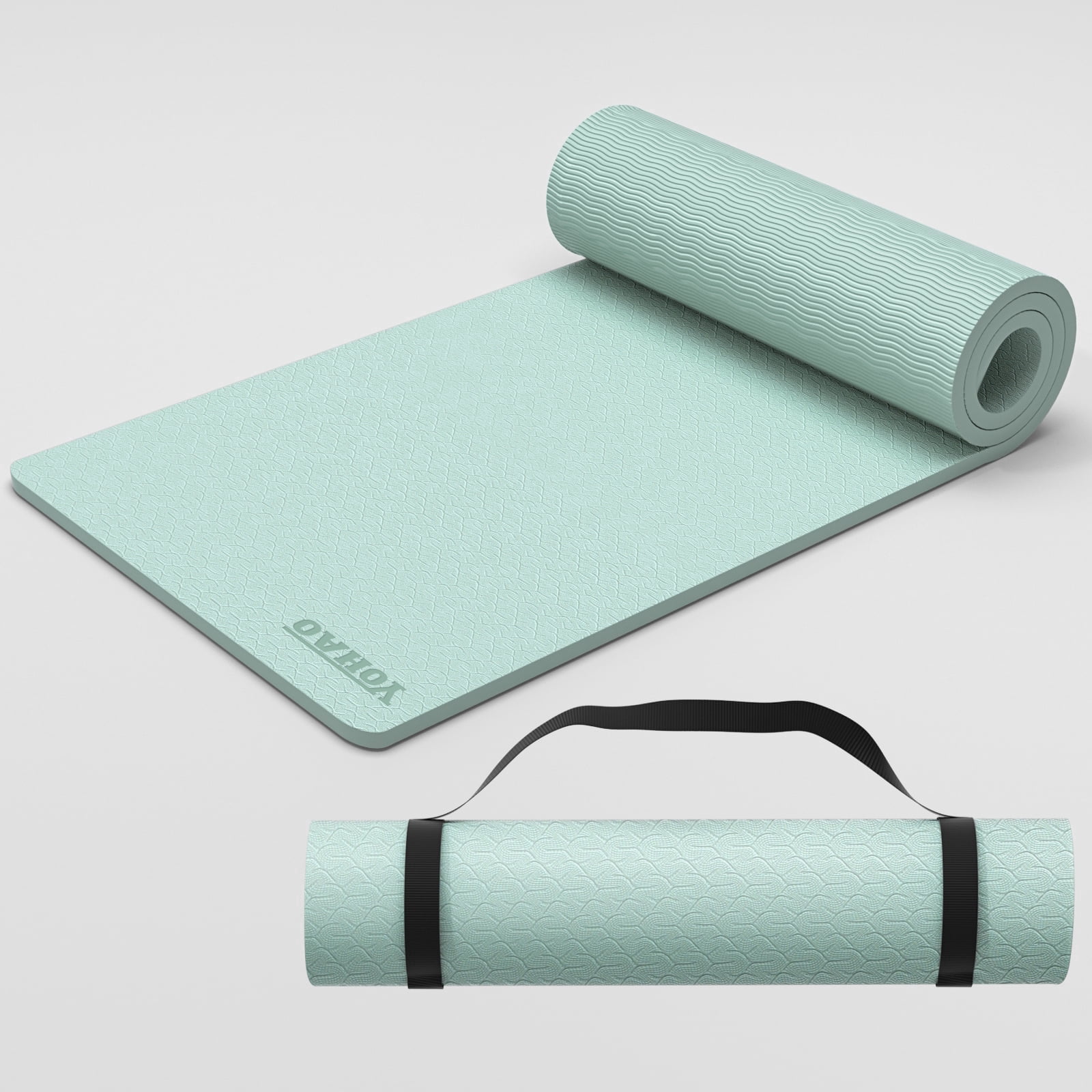YOHAO Yoga Mat 10mm Thick,72"×26",Non-Slip Eco TPE,Strap included for Travel,Pilates and Fitness Workout(Matcha Green)