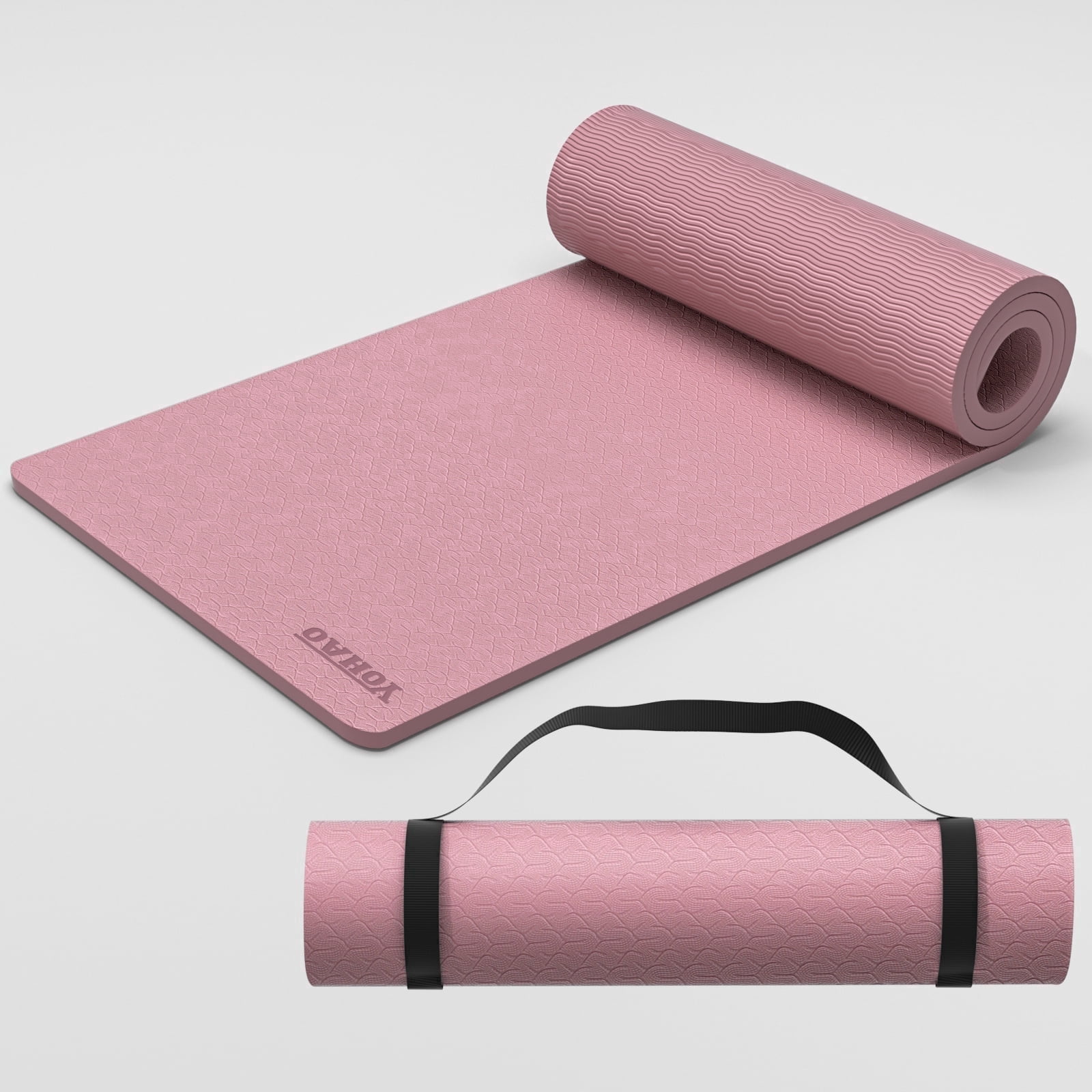 YOHAO Yoga Mat 10mm Thick,72"×26",Non-Slip Eco TPE,Strap included for Travel,Pilates and Fitness Workout(Pink)