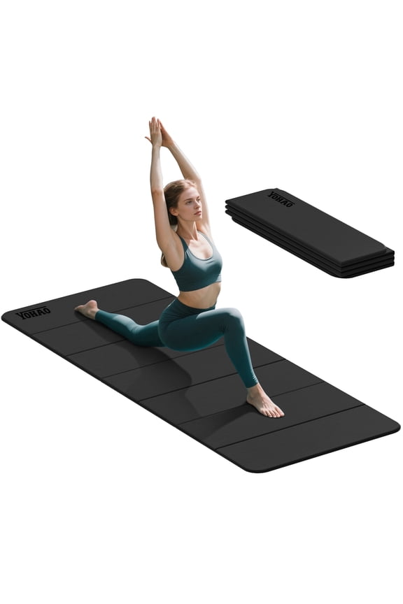 Yoga Mat,Large Size:75"×32",Foldable Workout Mat for Yoga,Pilates and Travel,Anti-rolling,Non-slip,Easy Unfold and Storage(Black)
