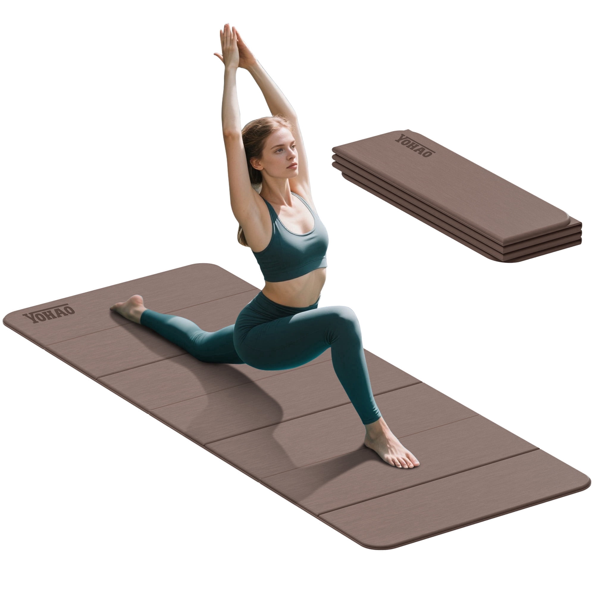YOHAO Yoga Mat,Large Size:75"×32",Foldable Workout Mat for Yoga,Pilates and Travel,Anti-rolling,Non-slip,Easy Unfold and Storage(Brown)