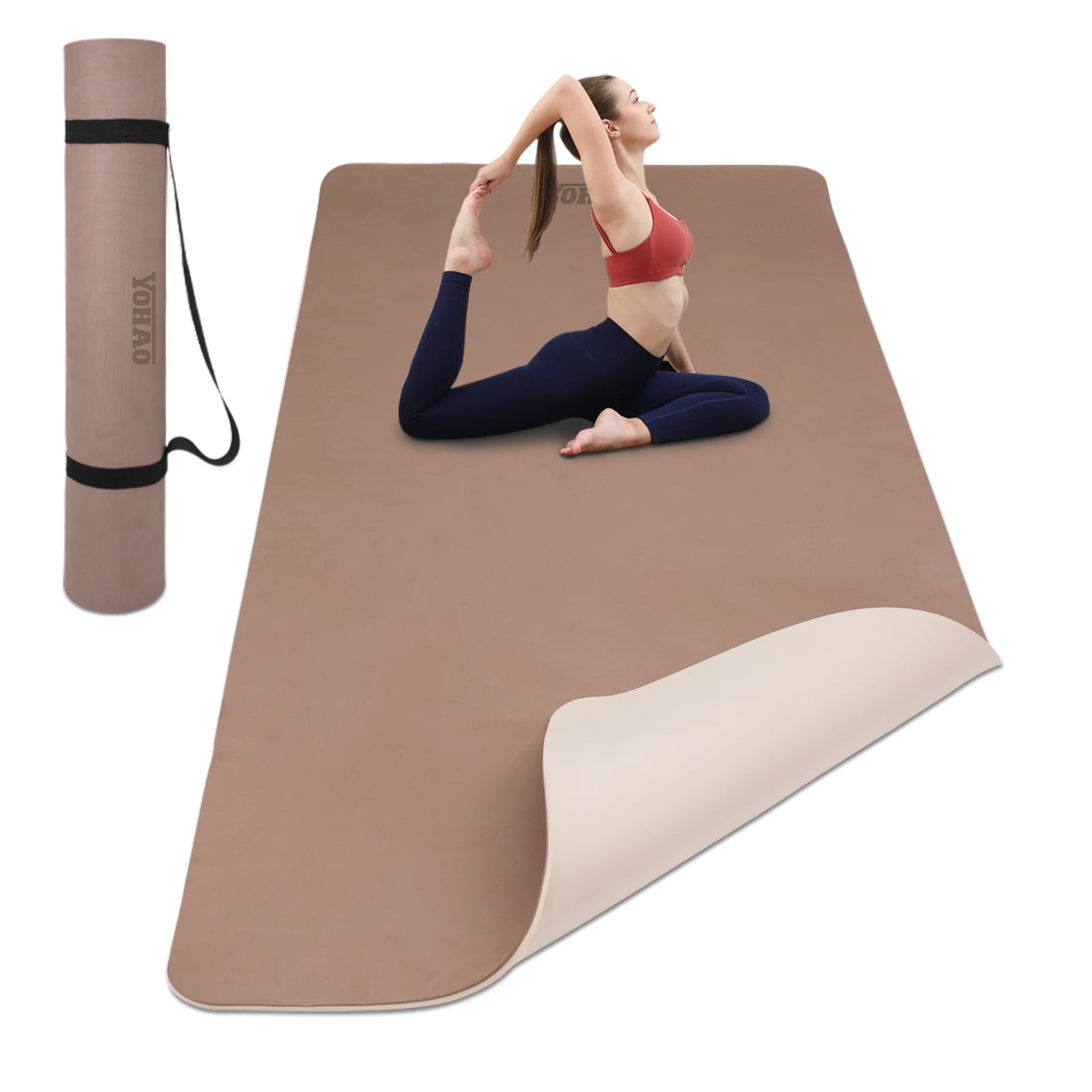 YOHAO Yoga Mat Wide 32",Non Slip,Eco-friendly,Durable Non-Toxic for Gym Exercise,Pilates and Full-Body Workout(Brown+Apricot)