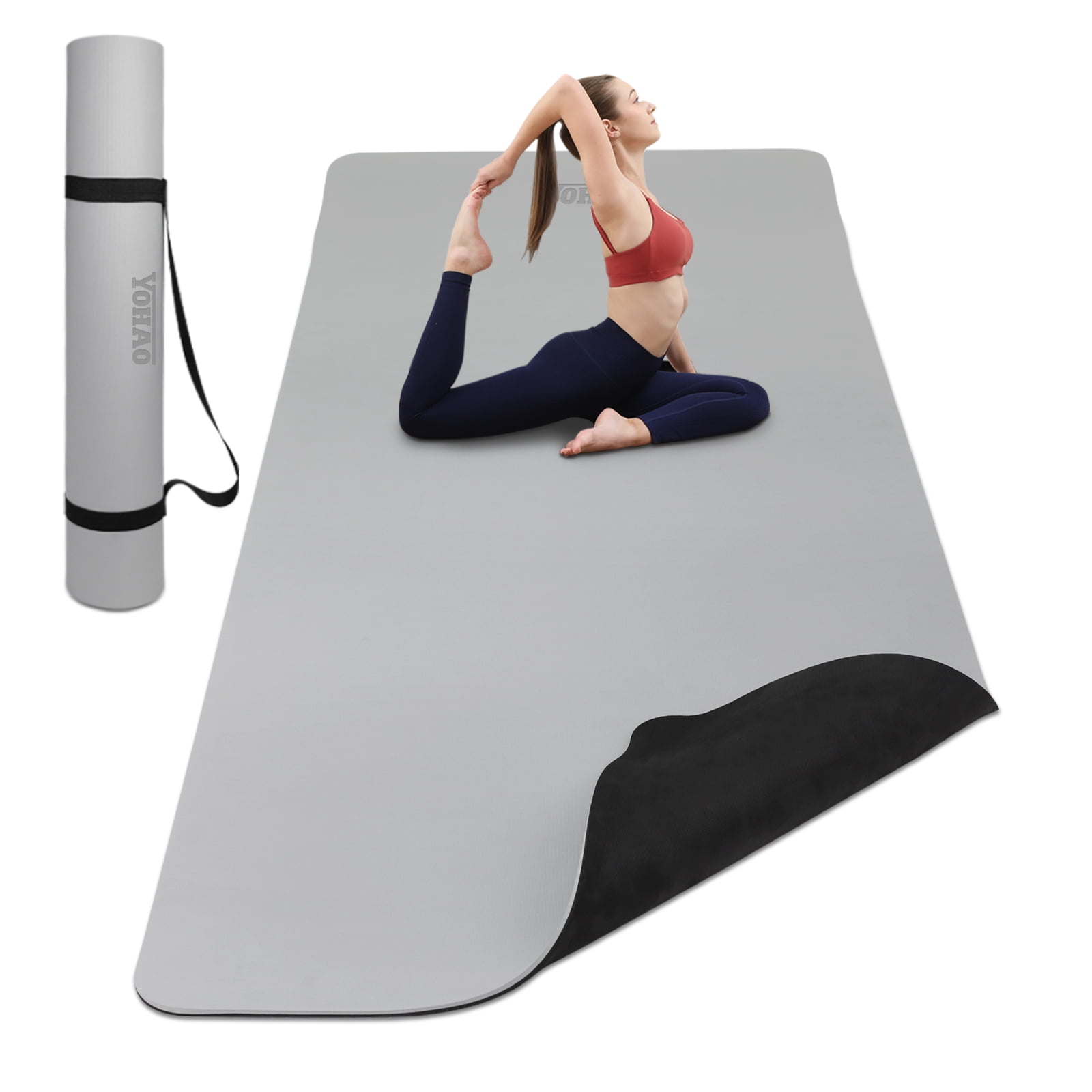 YOHAO Yoga Mat Wide 32",Non Slip,Eco-friendly,Durable Non-Toxic for Gym Exercise,Pilates and Full-Body Workout(Gray+Black)