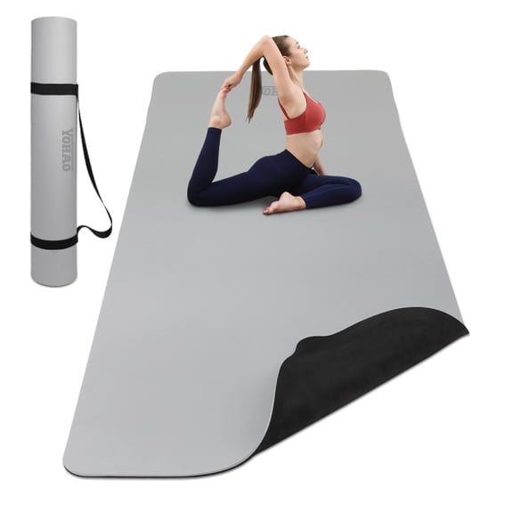 YOHAO Yoga Mat Wide 32",Non Slip,Eco-friendly,Durable Non-Toxic for Gym Exercise,Pilates and Full-Body Workout(Gray+Black)