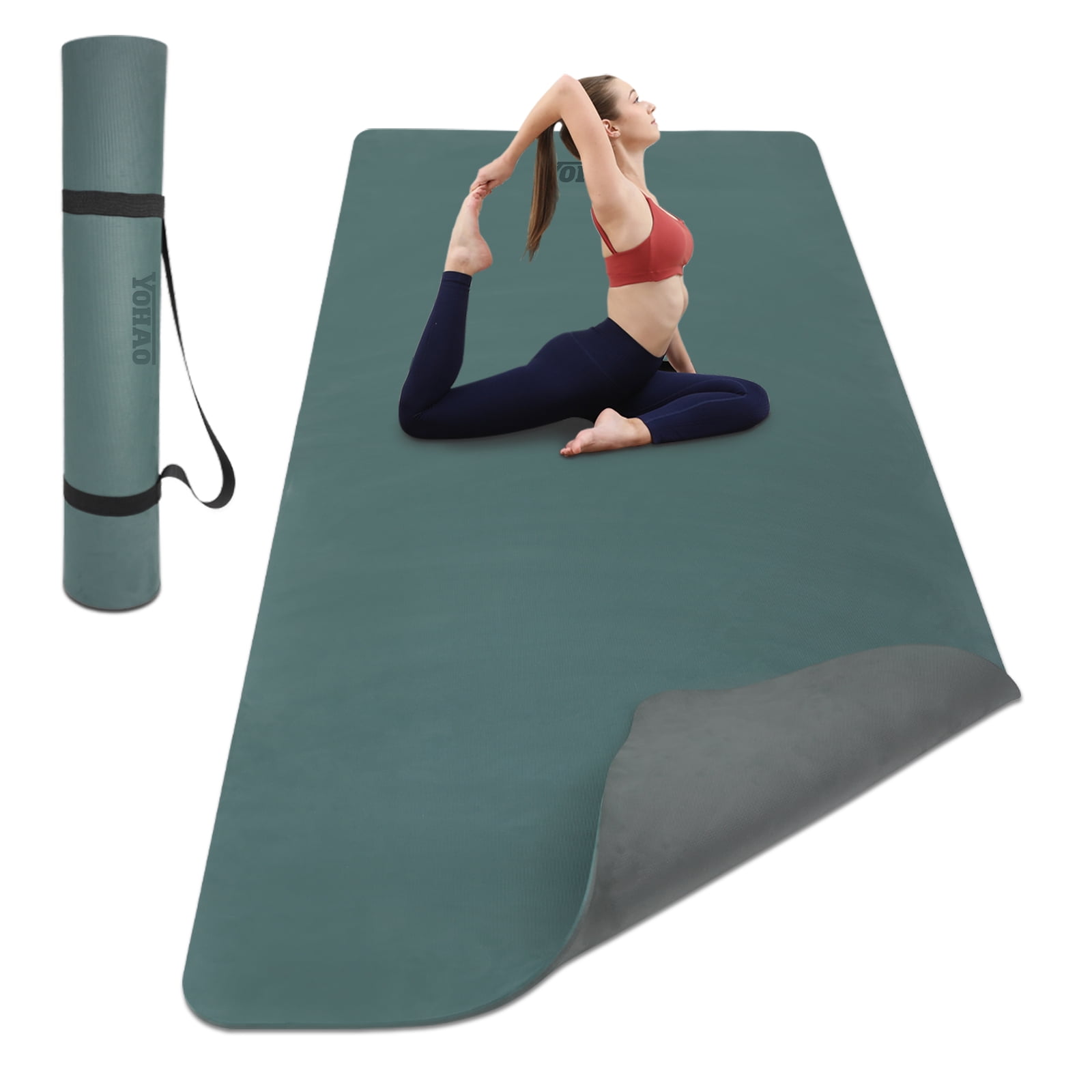 YOHAO Yoga Mat Wide 32",Non Slip,Eco-friendly,Durable Non-Toxic for Gym Exercise,Pilates and Full-Body Workout(Green+Dark Gray)