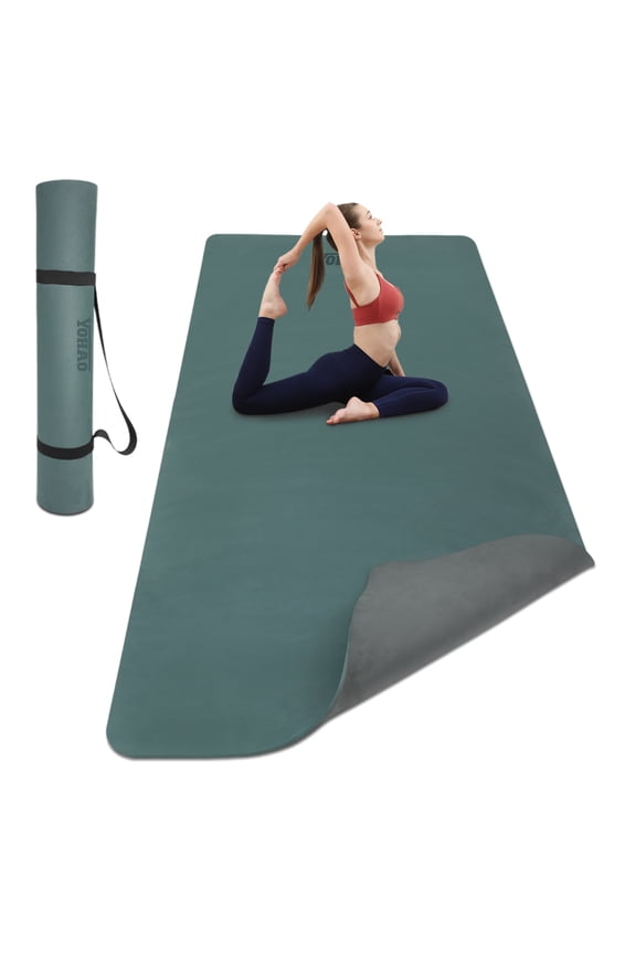 Yoga Mat Wide 32",Non Slip,Eco-friendly,Durable Non-Toxic for Gym Exercise,Pilates and Full-Body Workout(Green+Dark Gray)